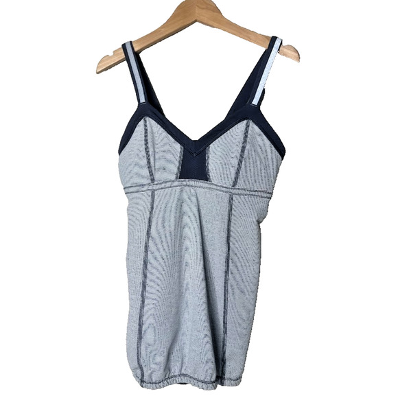Lululemon Push Your Limits Tank Top Heathered Gray White 6 Yoga Run Shelf Bra - Picture 1 of 10